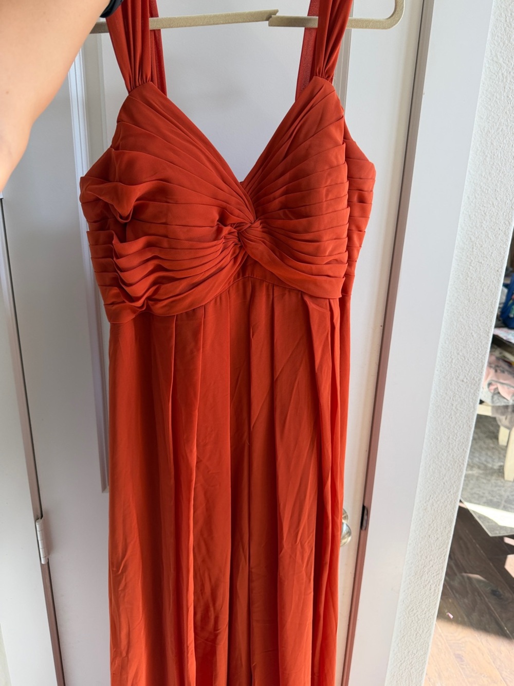 Worn once- Azazie Rust Orange Pleated Maxi Chemise. Unaltered